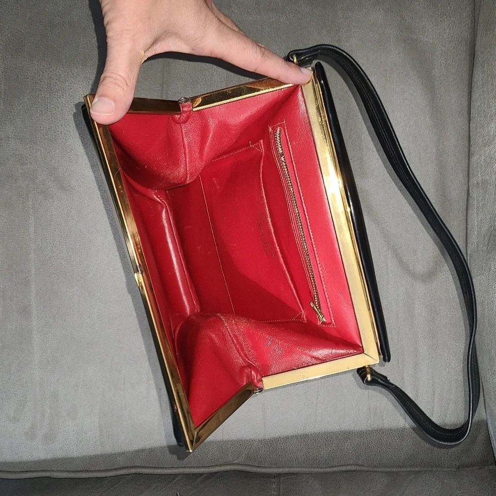 Designer Susan Gail‎ original black handbag red interior vintage